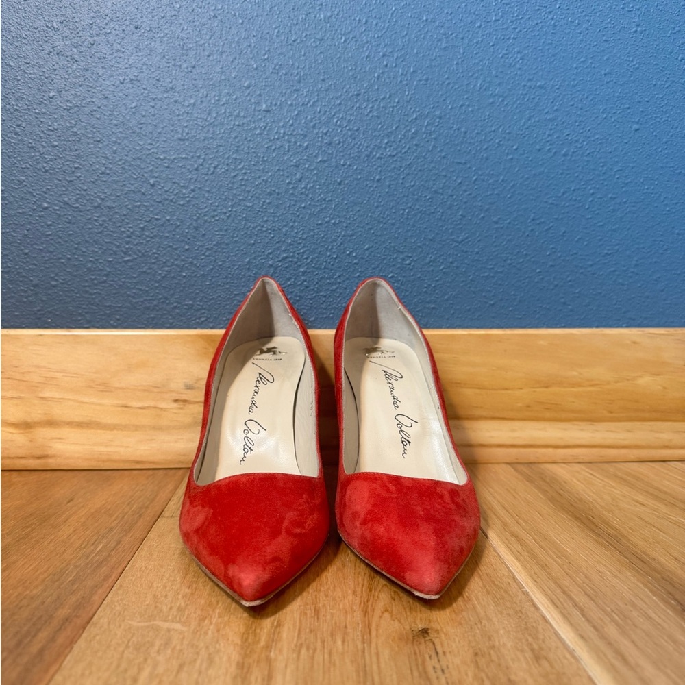 Alexandra Voltan Red Suede 3.5” High Heels Made in Italy Size 38.5 - Picture 2 of 8